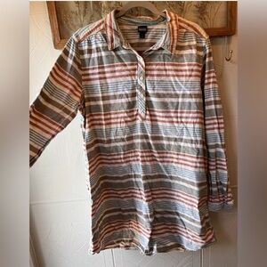 PATAGONIA Women's Organic Cotton Long Sleeve T Shirt Dress Flannel Striped